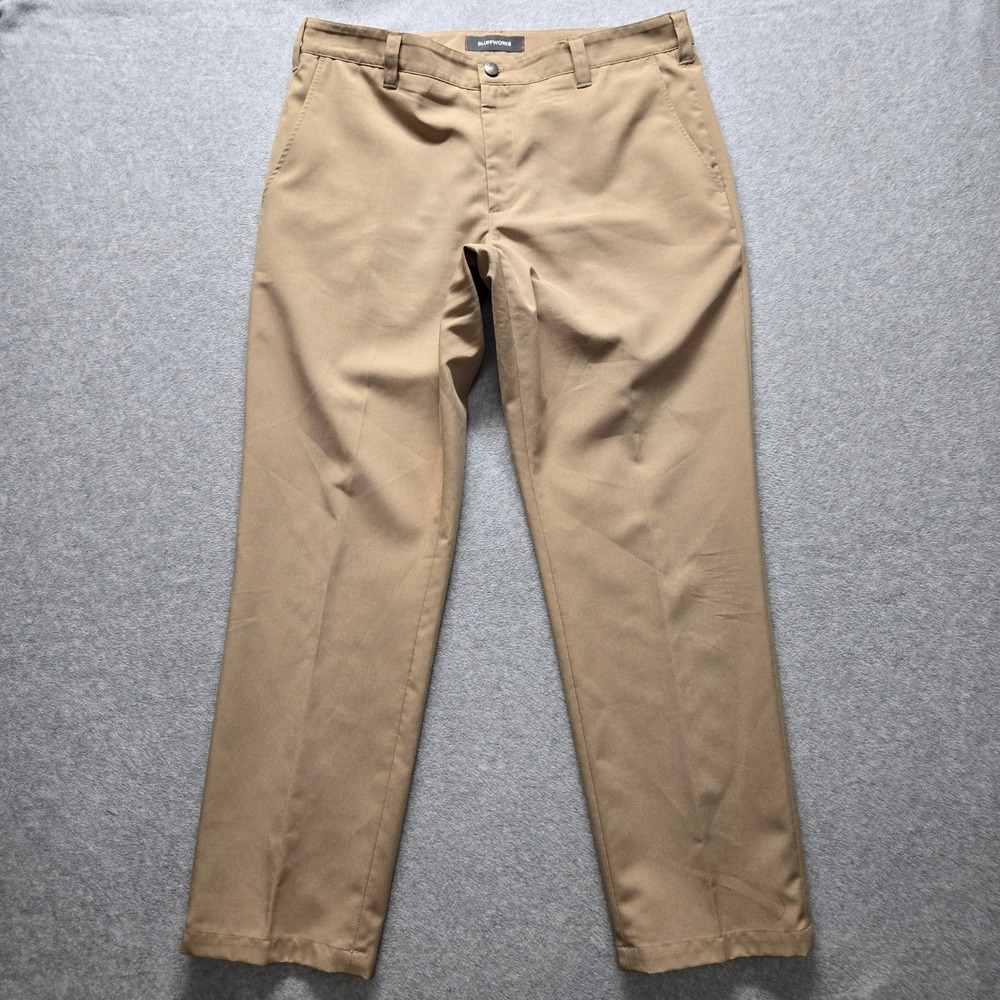 Bluffworks Original Relaxed Fit Travel Pants Khaki Tan Mens 36x32 Polyester